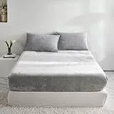 Luowei Warme Spannbettlaken 120x200 cm Winter Fleece Flauschig Plüsch Spannbetttuch Hellgrau Flanell Bettlaken für Boxspringbett Topper Matratze bis 30 cm Hohe
