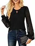 GRACE KARIN Damen Pullover Tops Hohlspitze Langarm Strickhemd Bluse für Arbeit Büro Business Schwarz XXL