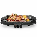 Aigostar Elektrischer Tischgrill, Partygrill, Einstellbarer Thermostat, Fettauffangschale, Langsam- und Schnellgaren, Leistung 2000 W, Schwarz
