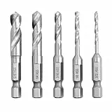 Treki 5 Stück Kurz Holzbohrer mit Sechskantschaft Kurz Bohrer Bit Satz, Stubby Spiralbohrer Schnellwechsel Kurzbohrer Set Klein Holzspiralbohrer für Hartholz, Weichholz, Sperrholz