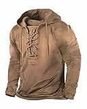 Herren Retro Taktische Langarm Hoodies Outdoor Sport Pullover Distressed Lace Up Kapuzenpullover, Brown, Large