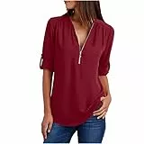 Chiffon Bluse Damen Tunika Sommer, modasua Damen Bluse Chiffon Langarmshirts Casual Tunika Shirts, Chiffon Bluse Damen große größen, Wine XXL 42