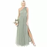 Anaya with Love Damen Womens Ladies Maxi One Cold Shoulder Dress with Slit Split Sleeveless Prom Wedding Guest Bridesmaid Ball Evening Gown Kleid, Forest Green, 42 EU