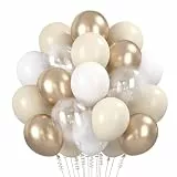 Luftballons Beige Weiß, 60 Stück Luftballons Gold Weiß Helium Ballons Hochzeit Creme Weißsand Latexballon Metallic Champagner Gold Durchsichtige Luftballon für Hochzeit Geburtstag Brautparty Jubiläum