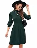 KOJOOIN Strickkleid Damen Elegant Rollkragen Pulloverkleid Langarm Tunika Kleid A Linien Minikleid Rundhals Pullikleid Dunkelgrün M
