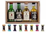 JAMESON MINIATUR COLLECTION - 4X 50ML - IRISCHER WHISKEY + 8 Edelschokoladen Whisky Geschenkset Männergeschenke Whisky mit Schokolade