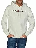 JACK & JONES Hoodie Herren mit Druck JJMORTY Regular Fit Kapuzenpullover Pullover Sweatshirt, Größe:M, Farbe:White Melange (12303641)