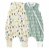 Duomiaomiao 2er Pack Baby Schlafsack mit füßen,0.5 Tog Ganzjahres Cartoon Jungen Schlafsack, leichter hochwertiger Baumwoll-Kinder Schlafsack, geeignet für Kinder im Alter Von 6 Monaten bis 6 Jahren