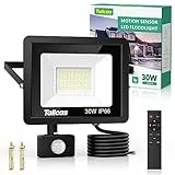 Tailcas 30W LED Strahler mit Bewegungsmelder Außen, 6500K Kaltweiß LED Fluter Aussenleuchte, Superhell 2700LM Außenstrahler, IP66 Wasserdicht Außenlampe mit Fernbedienung für Garten, Garage, Hof