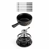 Swissmar F66901 Gruyère Fondue Set 9-teiliges, Keramik/Edelstahl, 2.65L, Fondue-Set für Fleisch, Käse und Schokolade, für 4 Personen, Geschenkset, Schwarz