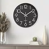 Gentpovth 8 Zoll 20 cm Moderne Wanduhr, Wanduhr Ohne Tickgeräusche, mit Klarglasscheibe, hohe Genauigkeit Leicht zu Lesen, für Büro,Wohnzimmer, Küche, Schule Kinderzimmer, Schwarzer