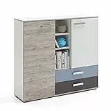 FMD furniture Highboard, Spanplatte, Sandeiche/farbig, ca. 117 x 104 x 33 cm