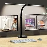 tantu Schreibtischlampe Led Dimmbar,24W 80CM Doppelkopf Schreibtisch Lampe, 5 Farb 5 Helligkeitsstufen Bürolampe Schwanenhals, Schreibtischlampe mit Sockel (Schwarz)