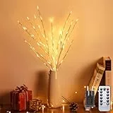 Kinamy Lichterbaum, 3er Set Led Baum 60 LED 8 Modi mit Stecker, Leuchtbaum Warmweiß Dimmbar, Lichterzweige mit Fernbedienung Timer für Weihnachtsdeko Thanksgiving Ostern Innendeko (Weiß)