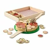 Melissa & Doug Pizza-Party-Spielset aus Holz - Pizza mit 30+ Belägen, Pizzaschneider, Pizzateller, Holzspatel und Holzbox, für kreatives Rollenspiel, für Kinder ab 3 Jahren