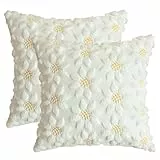 Artoid Mode Cremeweiß Sonnenblumen Weich Künstliche Pelz Jacquard Kissenbezüge 2er Set, 45x45 cm Frühling Plüsch Samt Sofakissen Zierkissenbezug Deko