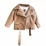 linboo Kinder Mädchen Lederjacke Mantel Kragen Motorrad Bikerjacke aus Kunstleder übergangsjacke Frühling Herbst, Braun, 122-128