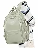Schulrucksack Mädchen, Lässig Rucksack Damen Klein Modern Elegant Travelite Leichter Laptop Daypack Rucksack 14 Zoll Jungen Teenager Wasserdicht, Aesthetic School Stuff Bag, Grün