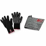 Weber 6670 Premium Handschuhe, Größe L/XL, Grillhandschuhe, bis 260°C & 17689 Mikrofasertuch, Reinigung, polieren, grau, 25.0 x 6.0 x 9.0 cm