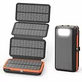 Solar Power Bank 20000mAh - A ADDTOP Solar Ladegerät Tragbares Powerbank Schnelles Aufladen 3 Ausgängen mit 4 Faltbaren Panels für Handys, Tablets Orange