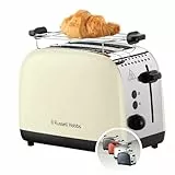 Russell Hobbs Toaster [für 2 Scheiben] Colours Plus Edelstahl Creme (extra breite Toastschlitze, inkl. Brötchenaufsatz, 6 Bräunungsstufen + Auftaufunktion, Lift & Look-Funktion, 1600W) 26551-56
