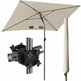 4smile Sonnenschirm Balkon SunnyShade, Sonnnenschutz Balkon SET 3-in-1, Beige - UV50+ SunnyGuy Sonnenschirm rechteckig 200 x 125 cm + Sonnenschirmhalter Balkongeländer + Sonnenschirmhülle