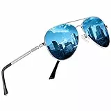 DUCO Coole Fliegerbrille Sonnenbrille Klassische Unisex Pilotenbrille UV400 Filterkategorie 3 3025K (Gestell: Silber, Gläser: Blau)