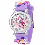 OFFCUP Kinderuhr, Kinder Uhren Analog, 3D Cartoon Lernuhr Quarzwerk, Silikon Uhrenarmband, 3 Jahre bis 11 Jahre, Armbanduhr Mädchen Junge Kinder analoge Quarzuhr -Hellviolettes Einhorn
