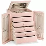 Dajasan Groß Schmuckaufbewahrung, Schmuckkästchen Mädchen mit 5 Schubladen, 6 Ebenen Schmuckkasten mit Spiegel & Doppeltür, Schmuck Geschenk Box für Weihnachten, Valentinstag, Muttertag, (Rosa)