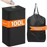 Lifewit 100L Pfandflaschen Sammelbehälter mit Deckel, Groß Pfandflaschen Aufbewahrung, Behälter Leergut & Altglas Aufbewahrung, Flaschensammler mit Loch Küche Abstellraum Flaschentasche, Schwarz