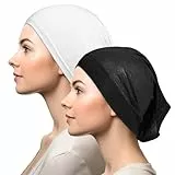 2 Stück Hijab Kopftuch Damen Frauen Undercap Hijab Cap Unterschal Hijab Klassische Slouch Beanie Mütze Islamische Muslimische mit Tie Solid Color Hijab Mütze Kopfbedeckung Chemo Kopftuch Schlafmütze