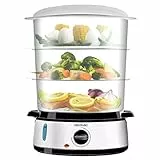 Cecotec Elektrischer Dampfgarer Vapovita 3000 Inox, 3 Unabhängige Behälter, Reisschale, 60 Min Timer, 2 seitliche Wassereinlässe, Grau, 800W, BPA-frei, Spülmaschinengeeignet, Edelstahl, 9L Kapazität