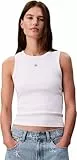 Calvin Klein Damen Tank Top Woven Label Cotton Rib mit Logo, Weiß (Brilliant White), M