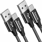 Baiwwa USB C Kabel 1m 2-Stück Schnellladekabel USB C auf USB Kabel, Nylon USB-C Ladekabel für Samsung Galaxy S24 S23 S22 S21 S20 S10 S9 Plus, A54 A53 A14 A13, usw -Schwarz