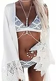 Ocean Plus Damen V-Ausschnitt Geblümt Triangel Bikini-Set mit Bügel Spaghetti Bademode Bandeau Slips mit Tunnelzug (XL (EU 38-40), A-Blumen)
