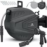 KESSER® automatische Schlauchtrommel 20 m + 2 m, Wand Schlauchbox mit Aufrollautomatik, Schlauchaufroller mit Gartenschlauch, 180° schwenkbar + Multi Handbrause mit 9 Modi, inkl. 2 Aufsätze, Anthrazit