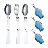 DONGKER Besteckset, Klappgabeln und Löffelset, Edelstahl Faltbares Löffel und Gabelset mit 3 Kunststoffbehältern für Reisen, Camping, Thermoskannen, Picknick