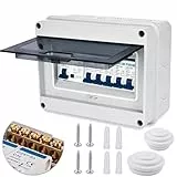 SPORWAY Verbrauchereinheit 4 Wege Caravan Werkstatt Verbrauchereinheit, Sicherungskasten Aufputz Leistungsschalter Verteilerkasten mit IP65 Schutzgehäuse, 63A 30mA RCD 4MCB 2x6A+10A+20A+32A