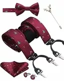 SzonMcnl Weihnachten Herren Hosenträger mit Fliege Set Hosenträger in Y-Form mit 6 extra starken Clips Weihnachtsgeschenke und Fliege Einstecktuch (Weihnachtsbaum)