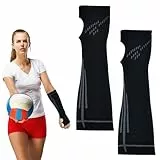 EMAGEREN 1 Paar Volleyball Armschoner Ärmlinge, Schwarz mit Silikonstreifen Armlinge Volleyball Armschoner Armstulpen für Damen Herren Sports Handgelenksunterstützung