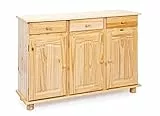 Inter Link – Landhausstil Kommode – Sideboard – Sideboard Buffet – Landhausstil – Beistellschrank - Kiefer massiv – 3 Türen – 3 Schubladen – Natur lackiert - Abaco, Naturbelassen