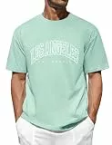 Vijamiy Herren T-Shirt Los Angeles Print Oversized 100% Baumwolle,Rundhalsausschnitt Kurzarm Sommer Top für Teenager,Weich und Bequem(Grüner,XL)