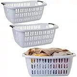 Sustania Wäschewanne 3er Set - Große Wäschekörbe aus Kunststoff weiß 55x37x20 cm 30L mit ergonomischen Griffen - Belüftete Wäschebehälter für Haushalt