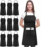 Utopia Kitchen Latzschürze, verstellbar, mit 2 Taschen, wasser- und ölbeständig, Kochschürze für Damen und Herren, 10 Stück, Schwarz, 10 Pack
