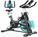 WENOKER Heimtrainer – Flüsterleises Indoor Spinning Bike, Ergometer mit LCD-Monitor und Tablet-Halterung, stationäres Fahrrad für Zuhause, Belastbar bis 160 kg Schwarz-Tiefblau