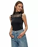 Minus Vanessa Hoch Schwarz Ärmellos Top mit Halsausschnitt | Tank Top Damen in bequemen Materialien | Frühling Tops für Damen in verschiedenen Größen | Enge Passform Damen Top mit schöner Spitze