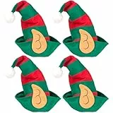 BOZILY 4 Stück Weihnachtselfen Hüte mit Elfen Ohren - Hochwertige Wichtelmützen für Weihnachtsfeier & Karneval - Weihnachtselfen Kostüm Zubehör für Kinder und Erwachsene