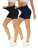 Missluck 2er Pack Radlerhose Damen Hohe Taille Kurze Sporthose Shorts Sommer Leggings Blickdicht Hotpants Unter Kleider für Yoga Sport, L-XL, Schwarz/Marineblau