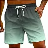 UHouse Badehose Herren Schnelltrocknend Oversize Badeshorts Männer Kurzen Strandhose mit Farbverlauf Hawaii Schwimmhose Sommer Sporthose mit Gummizug Schwimmshorts Mintgrün L