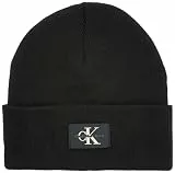 Calvin Klein Herren MONOLOGO Patch Non-Rib Beanie Strickmütze, Black,